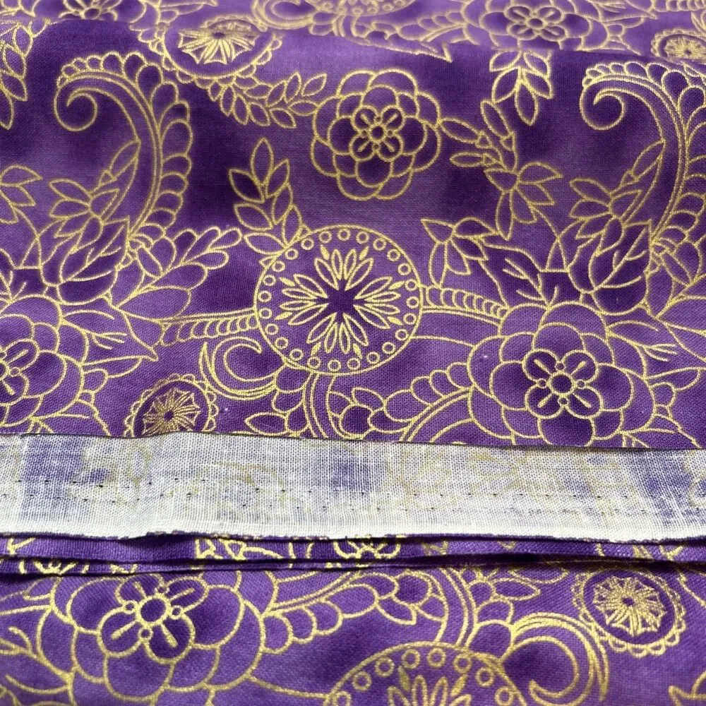 Purple & Gold Metallic Pattern Floral Medallion Cotton Quilting Fabric 3.4 Yd